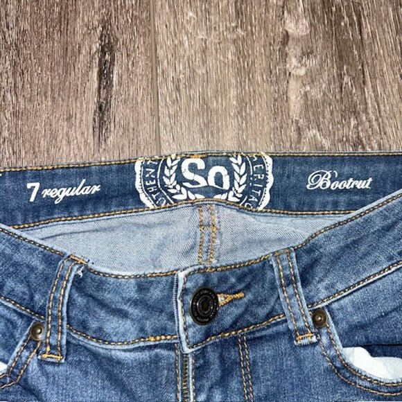 So Womens Jeans 7 Blue Boot Cut Low Rise Denim Pants Stretch 30x32 - Picture 3 of 5